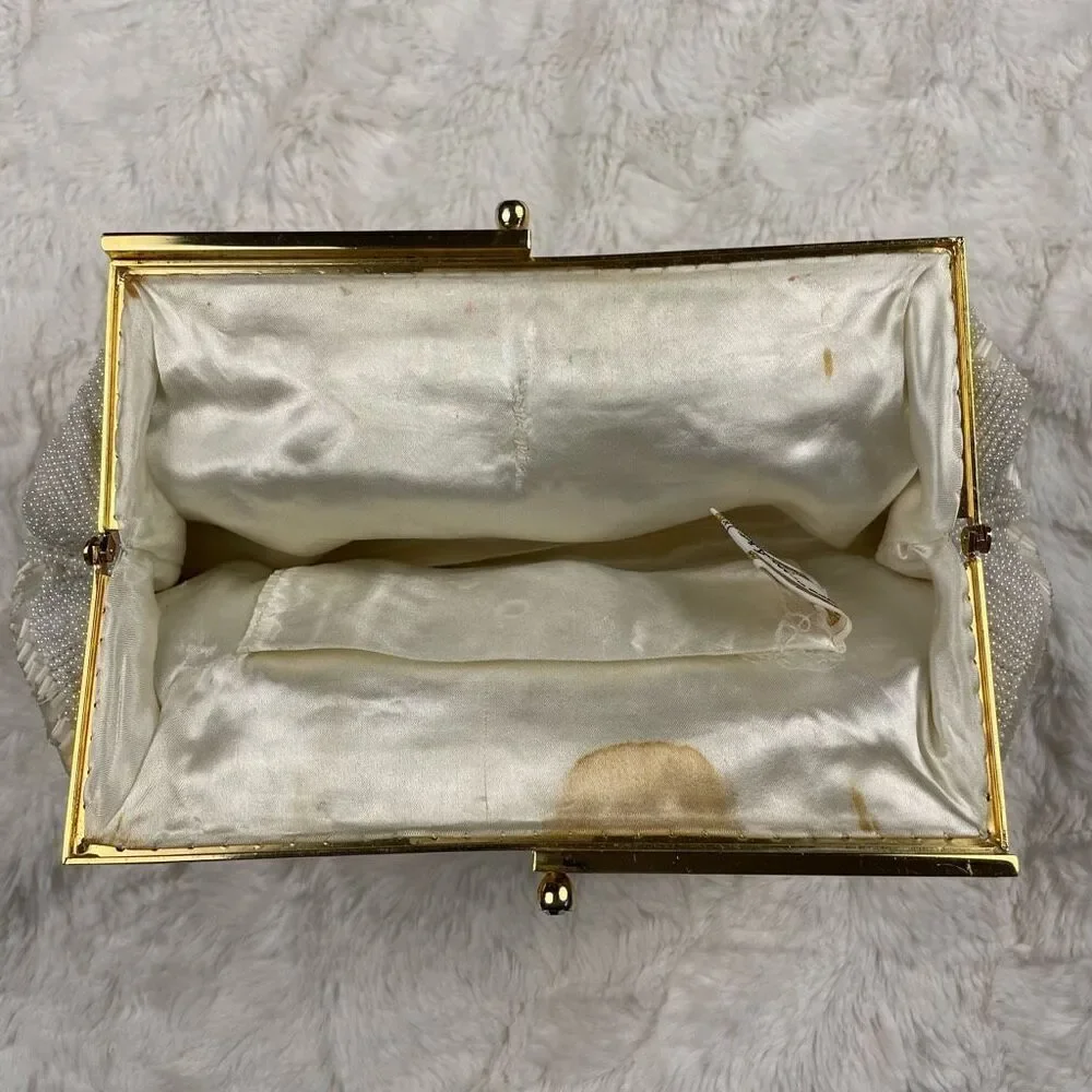 Vintage Mr. John Beaded White Clutch‎ Mother Of Pearl